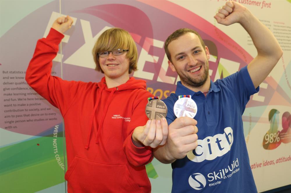 WorldSkills UK medal-winners Kalum (left) and Stefan celebrate their competition success.