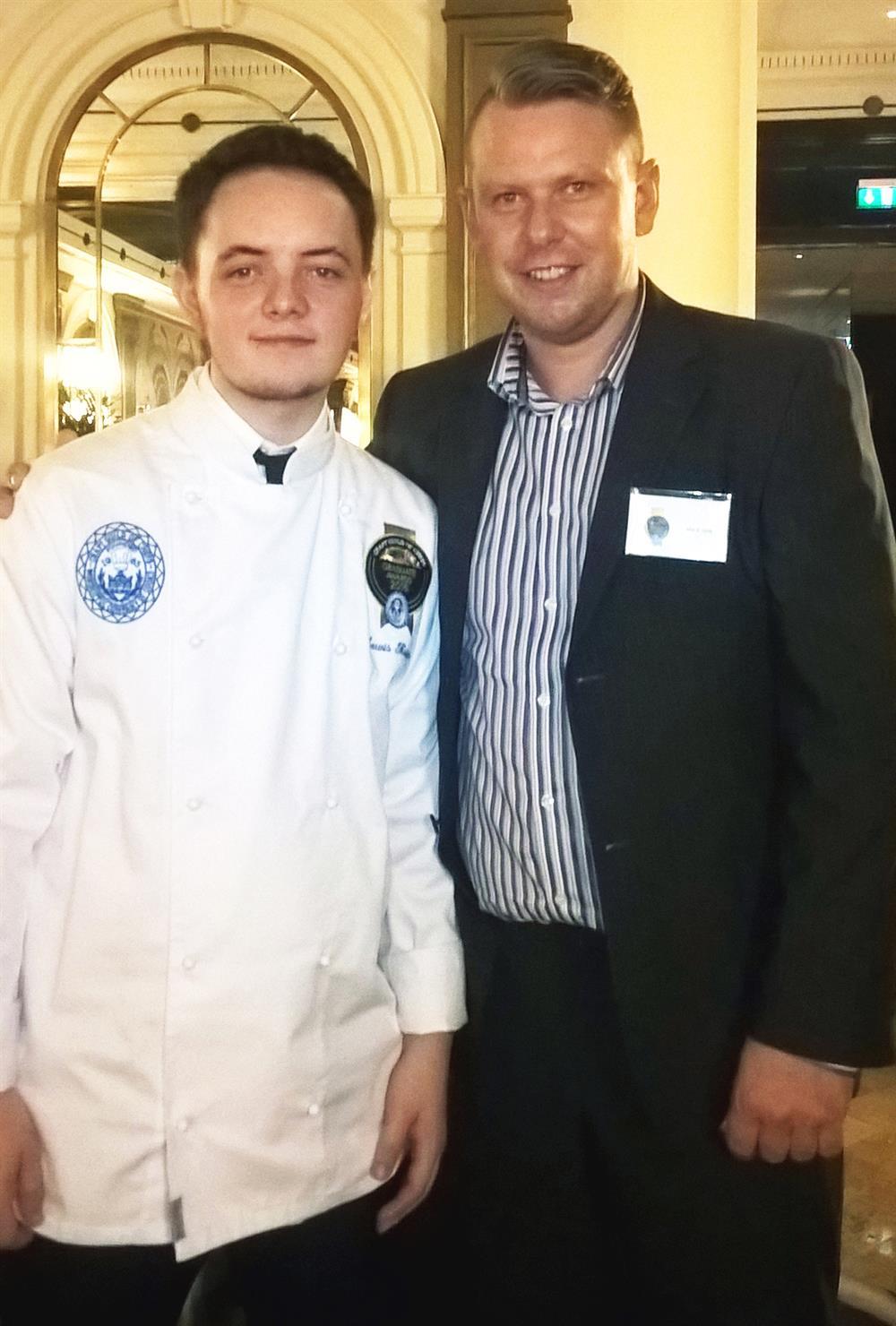 Lewis Kuciers with his mentor Mark Jones at The Park Lane Hotel in London