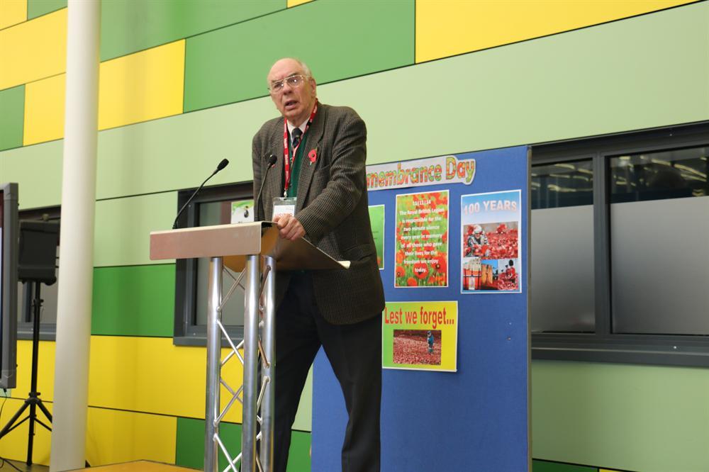 David Addison delivered the remembrance service at the Derby Road campus