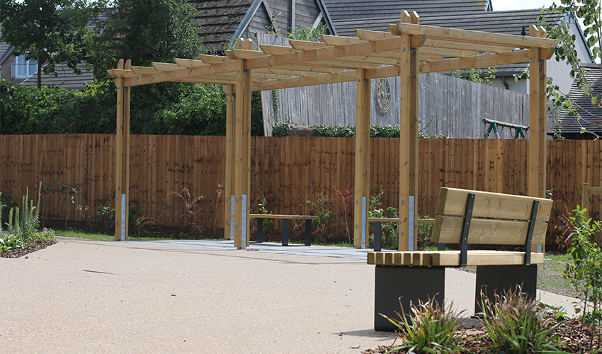Outdoor seating area for socialising and group work