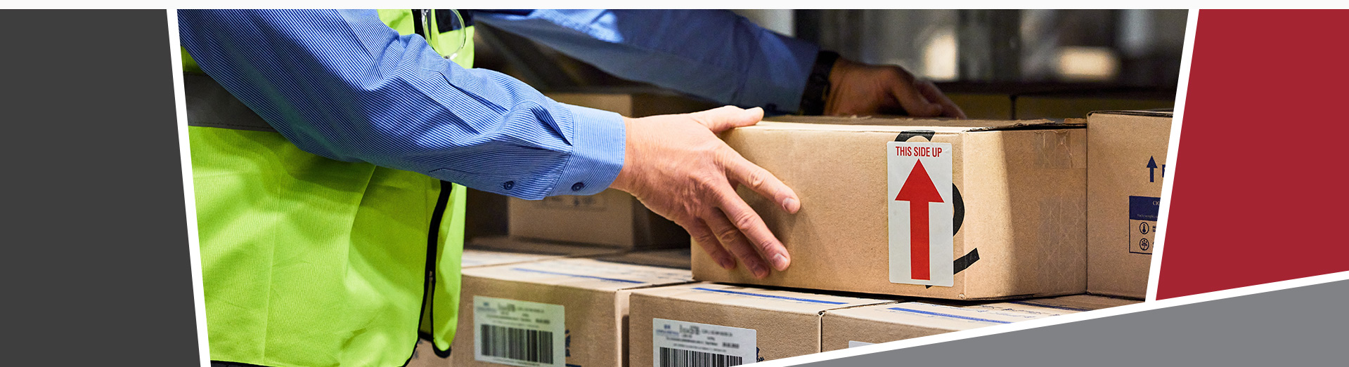 Person lifting boxes of supplies from a warehouse