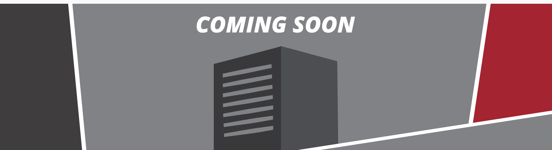 A banner with a drawing of a blank building with the text "coming soon".
