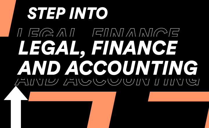 Graphic saying step into Legal Finance and Accounting T Level
