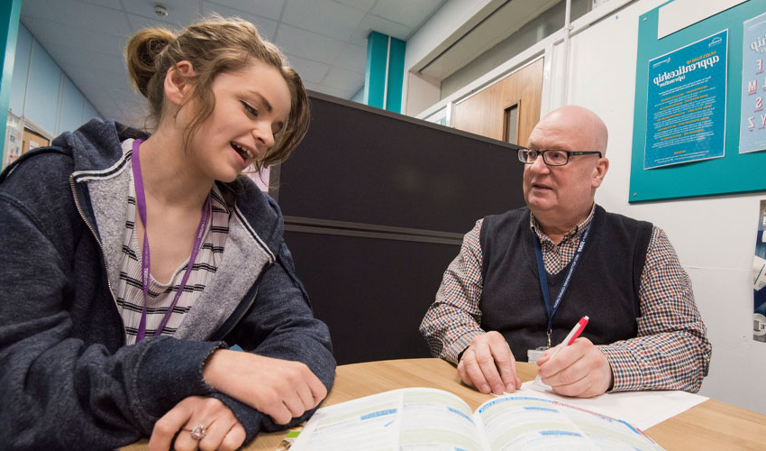 Student having a meeting with the work placement team
