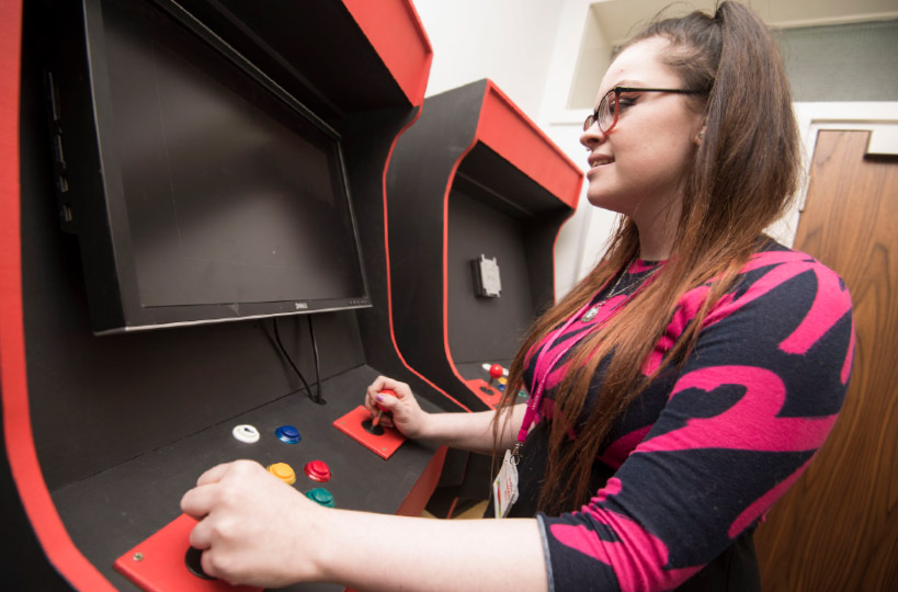 The computing team’s custom-built cab allows students to bring their gaming creations to life, in true arcade fashion.