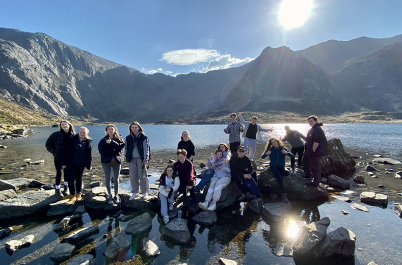 Environmental Science students on a residential trip in North Wales, hiking up to a lake in Snowdonia. 