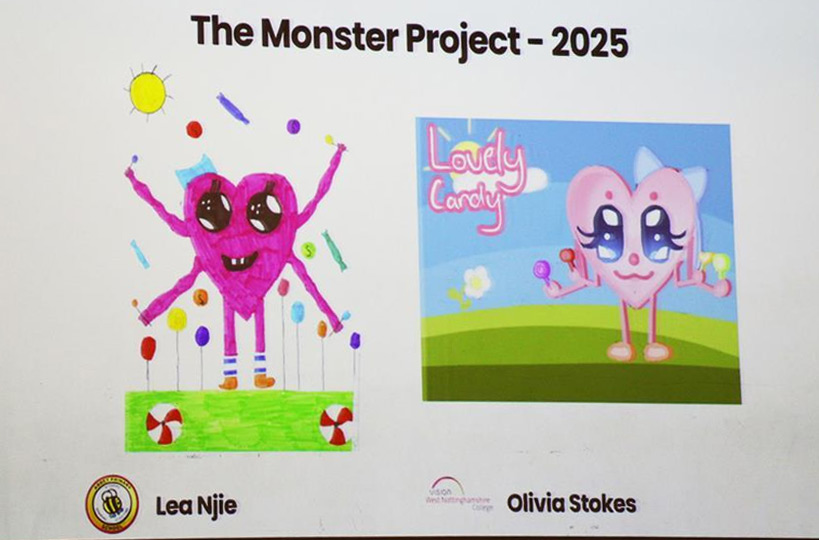 Students participated in the monster project, a task involving transforming young pupils drawings into digital artwork, bringing their visions to life. 