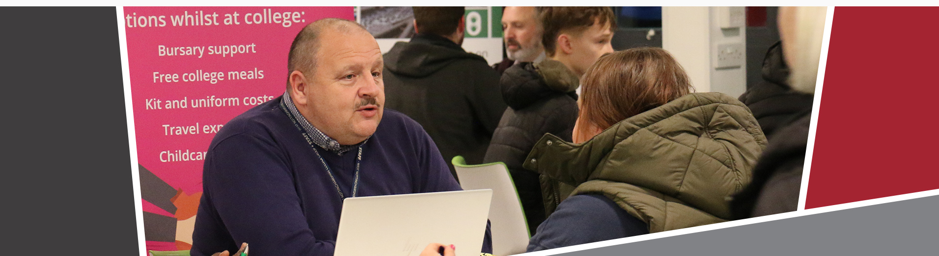 An image of a parent speaking to a member staff at college.