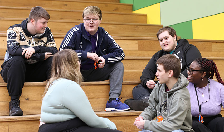 Group of students gathered on steps