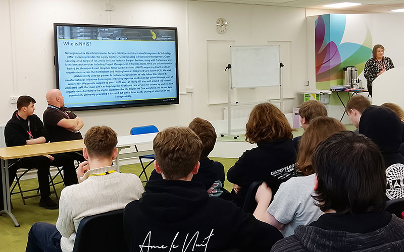 Claire Garner from Nottinghamshire Health Informatics Service introduced students to apprentices