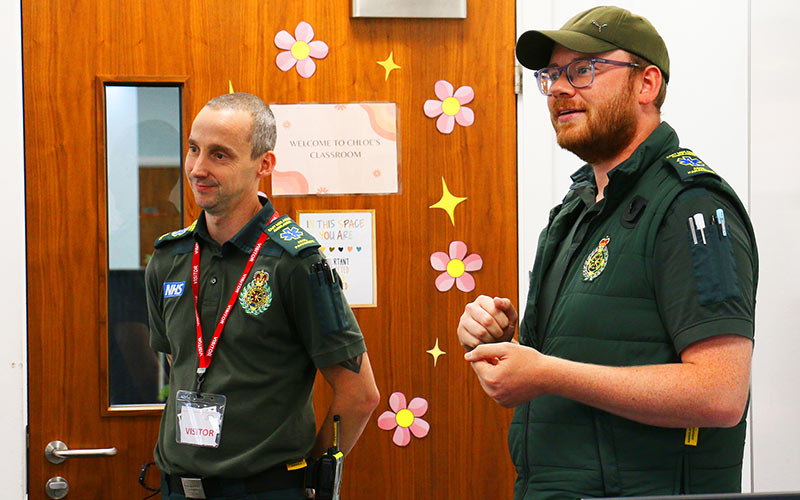 East Midlands Ambulance Services Mark Pepper left and Mark Lockley right spoke to health and social care students about their roles