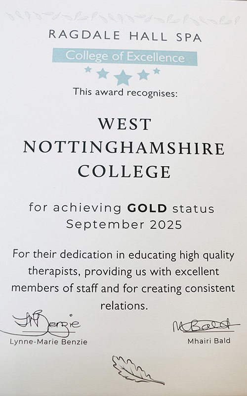 The award recognises the colleges approach to beauty therapy training and preparing students for industry
