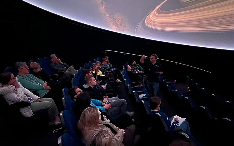 Students and staff hear from Dr Chris Harrison, reader in astrophysics at Newcastle University, who is leading the Audio Universe project.