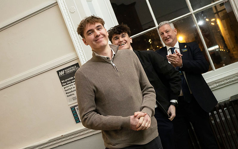 Arran and Charlie receiving applause for their work after the Mansfield Now screening