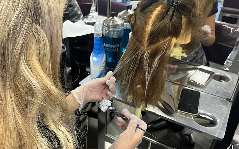 Careful application of colour to get the balayage look