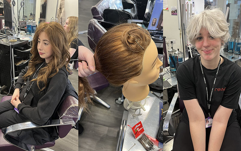 Make up artistry students prepared and fitted wigs