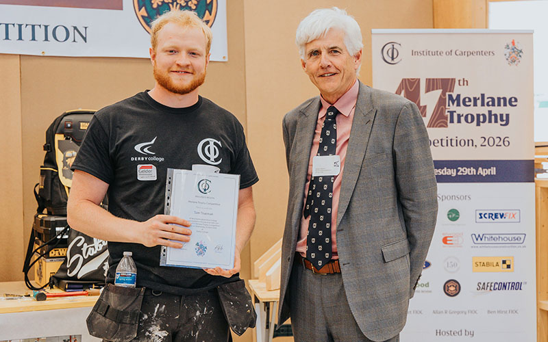 Tom Trueman with his award and Richard Galbraith, President of the Institute of Carpenters 
