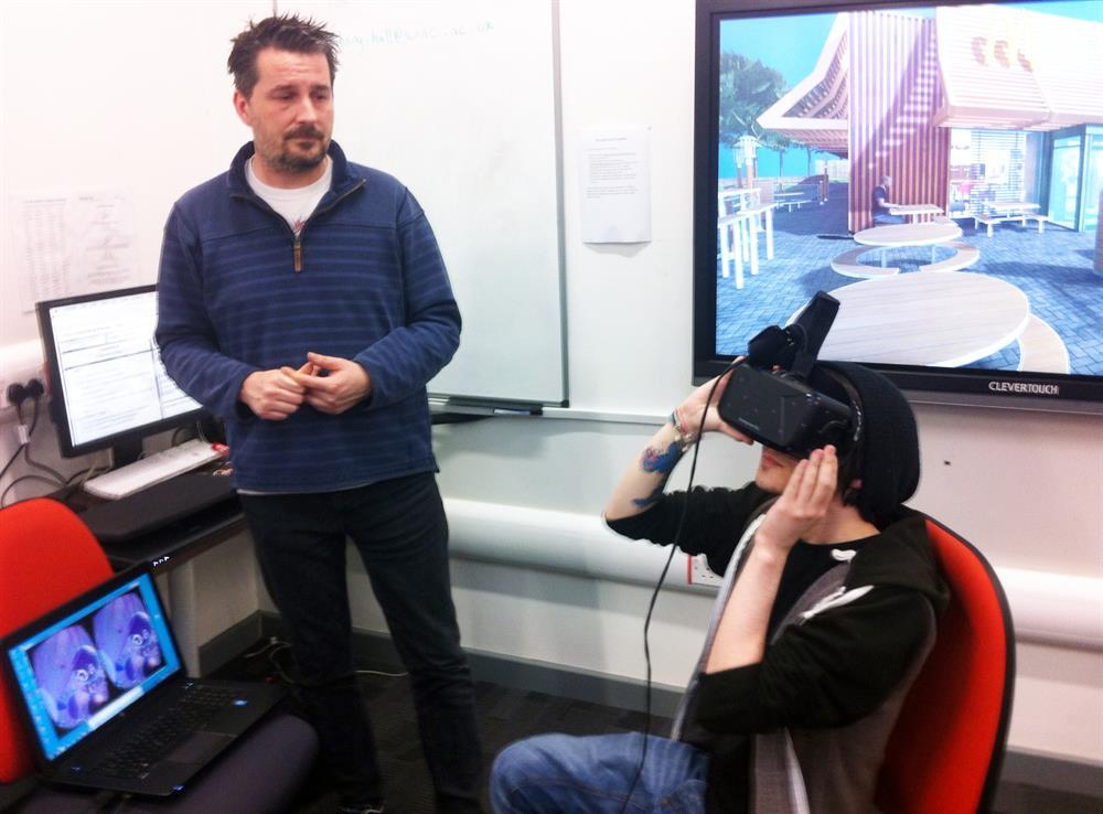 Iain Swales from Linney Design showed students the virtual reality technology
