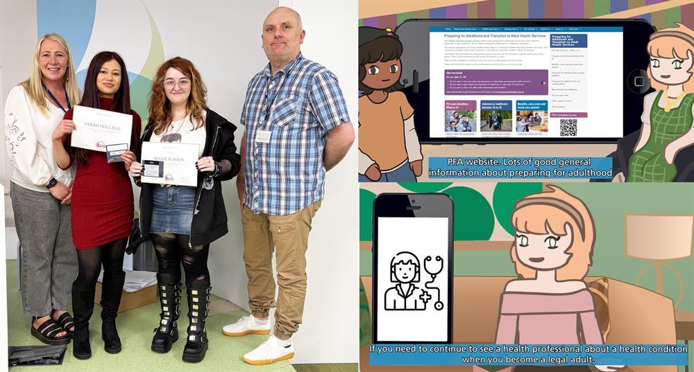 Lead work placement co-ordinator Natalie Senior, students Sarah Holland and Millie Burton and design and media learning company specialist Anthony Hall