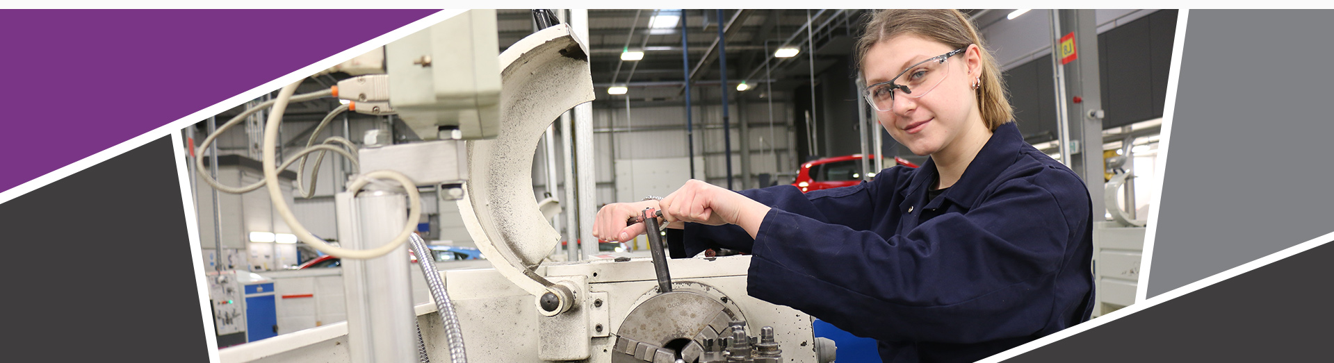 An image of a female student using some engineering equipment.