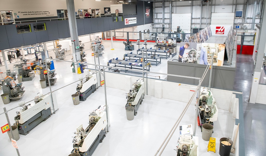 The Gene Haas centre hosts a spacious floor space filled with industry-standard equipment.
