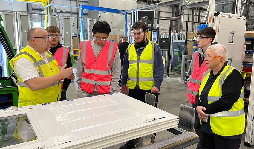 Students toured the Masonite factory in Huthwaite to see first-hand how the doors are made and the engineering processes.