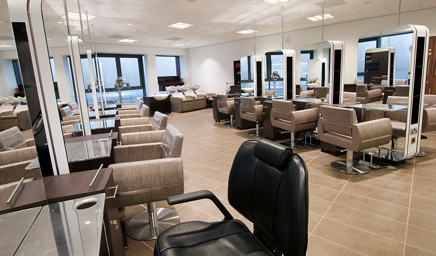 Bright and airy salon spaces for learning.