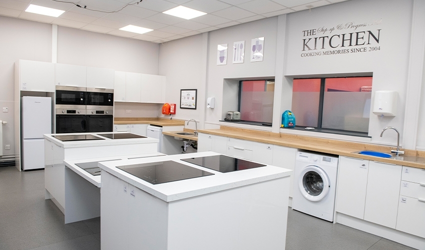 Fully equipped kitchens ready for students to learn important life skills.